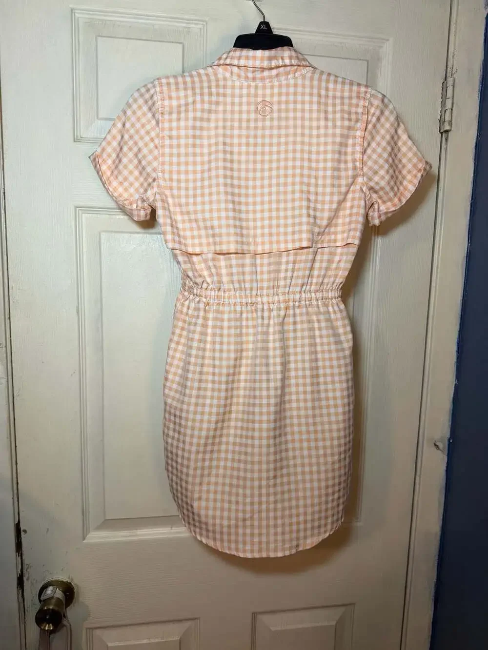 Magellan Outdoors Girls Peach Gingham Short Sleeve Button-Front Shirt Dress